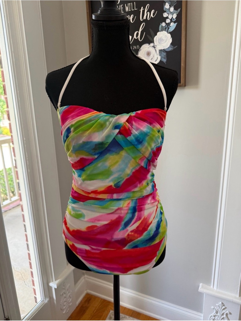 Lauren Ralph Lauren Pink Blue Green Multicolor Twist-Front One-Piece